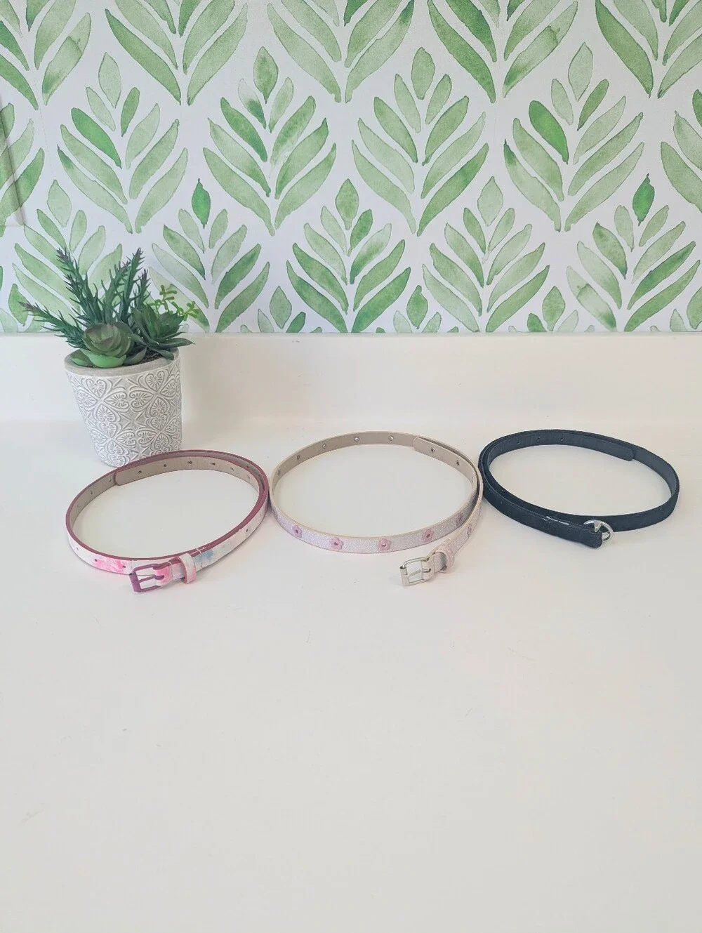 Set of 3 cute skinny belts: Pink floral watercolor, Black Coquette Y2K Feminine